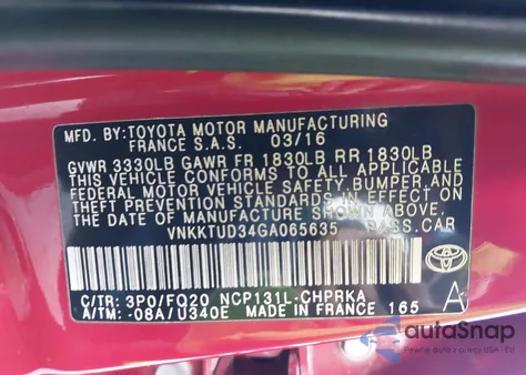 2016 Toyota Yaris L z USA, uszkodzony, nr VIN VNKKTUD34GA065635